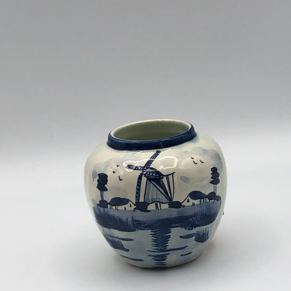 Delft Holland Small Blue Windmill Landscape Vase